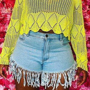 Fringe denim shorts